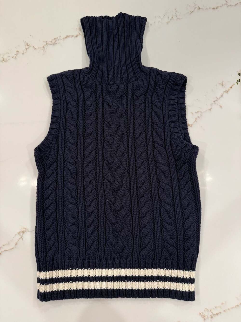 Ralph Lauren Navy Blue Cable-Knit Turtleneck Sleeveless Sweater Vest